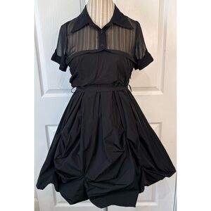 ANNA SUI Anthropologie Black Cotton Bubble Hem A-Line Dress Size Small